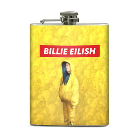 Фляга с принтом BILLIE EILISH Yellow в Кировске, металлический корпус | емкость 0,22 л, размер 125 х 94 мм. Виниловая наклейка запечатывается полностью | Тематика изображения на принте: 