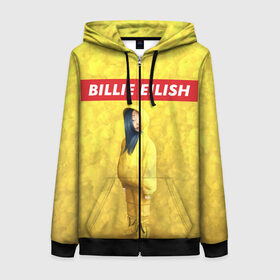 Женская толстовка 3D на молнии с принтом BILLIE EILISH Yellow в Кировске, 100% полиэстер | длина до линии бедра, манжеты и пояс оформлены мягкой тканевой резинкой, двухслойный капюшон со шнурком для регулировки, спереди молния, по бокам два кармана | 