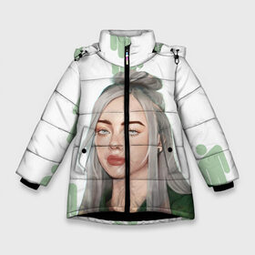 Зимняя куртка для девочек 3D с принтом BILLIE EILISH в Кировске, ткань верха — 100% полиэстер; подклад — 100% полиэстер, утеплитель — 100% полиэстер. | длина ниже бедра, удлиненная спинка, воротник стойка и отстегивающийся капюшон. Есть боковые карманы с листочкой на кнопках, утяжки по низу изделия и внутренний карман на молнии. 

Предусмотрены светоотражающий принт на спинке, радужный светоотражающий элемент на пуллере молнии и на резинке для утяжки. | bad guy | billie | eilish | ocean eyes | айлиш | билли | девушка | певица | эйлиш