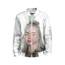 Детский бомбер 3D с принтом BILLIE EILISH в Кировске, 100% полиэстер | застегивается на молнию, по бокам два кармана без застежек, мягкие манжеты, по низу бомбера и на воротнике — эластичная резинка | bad guy | billie | eilish | ocean eyes | айлиш | билли | девушка | певица | эйлиш