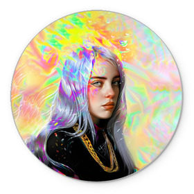 Коврик для мышки круглый с принтом BILLIE EILISH в Кировске, резина и полиэстер | круглая форма, изображение наносится на всю лицевую часть | bad guy | billie | eilish | ocean eyes | айлиш | билли | девушка | певица | эйлиш