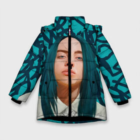 Зимняя куртка для девочек 3D с принтом BILLIE EILISH в Кировске, ткань верха — 100% полиэстер; подклад — 100% полиэстер, утеплитель — 100% полиэстер. | длина ниже бедра, удлиненная спинка, воротник стойка и отстегивающийся капюшон. Есть боковые карманы с листочкой на кнопках, утяжки по низу изделия и внутренний карман на молнии. 

Предусмотрены светоотражающий принт на спинке, радужный светоотражающий элемент на пуллере молнии и на резинке для утяжки. | bad guy | billie | eilish | ocean eyes | айлиш | билли | девушка | певица | эйлиш