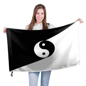 Флаг 3D с принтом Инь - янь (#1) в Кировске, 100% полиэстер | плотность ткани — 95 г/м2, размер — 67 х 109 см. Принт наносится с одной стороны | black | signs | white. | ying   yang | белый | знаки | инь   янь | чёрный