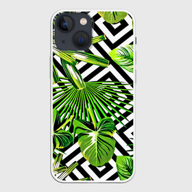 Чехол для iPhone 13 mini с принтом TROPIC TEXTURE в Кировске,  |  | Тематика изображения на принте: bright | colorful | neon | retro | vintage | винтаж | неон | неоновые | пальмы | ретро | ретро неон | тропики | тропические листья