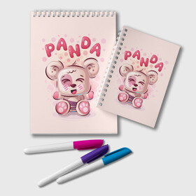 Блокнот с принтом PANDA в Кировске, 100% бумага | 48 листов, плотность листов — 60 г/м2, плотность картонной обложки — 250 г/м2. Листы скреплены удобной пружинной спиралью. Цвет линий — светло-серый
 | Тематика изображения на принте: bear | bright | funny | panda | веселый | забавный | мишка | панда | прикольный | смешной | яркий