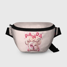 Поясная сумка 3D с принтом PANDA в Кировске, 100% полиэстер | плотная ткань, ремень с регулируемой длиной, внутри несколько карманов для мелочей, основное отделение и карман с обратной стороны сумки застегиваются на молнию | bear | bright | funny | panda | веселый | забавный | мишка | панда | прикольный | смешной | яркий