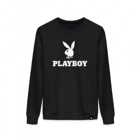 Женский свитшот хлопок с принтом PLAYBOY в Кировске, 100% хлопок | прямой крой, круглый вырез, на манжетах и по низу широкая трикотажная резинка  | brazzers | cекс | merch | new sensations | playboy | private | tushy | бразерс | мерч | плейбой