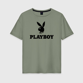 Женская футболка хлопок Oversize с принтом Playboy в Кировске, 100% хлопок | свободный крой, круглый ворот, спущенный рукав, длина до линии бедер
 | brazzers | cекс | merch | new sensations | playboy | private | tushy | бразерс | мерч | плейбой