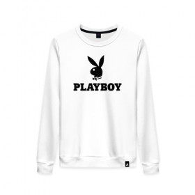 Женский свитшот хлопок с принтом Playboy в Кировске, 100% хлопок | прямой крой, круглый вырез, на манжетах и по низу широкая трикотажная резинка  | brazzers | cекс | merch | new sensations | playboy | private | tushy | бразерс | мерч | плейбой