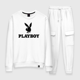 Женский костюм хлопок с принтом Playboy в Кировске, 100% хлопок | на свитшоте круглая горловина, мягкая резинка по низу. Брюки заужены к низу, на них два вида карманов: два 