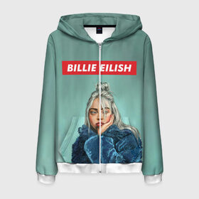 Мужская толстовка 3D на молнии с принтом BILLIE EILISH в Кировске, 100% полиэстер | длина до линии бедра, манжеты и пояс оформлены мягкой тканевой резинкой, двухслойный капюшон со шнурком для регулировки, спереди молния, по бокам два кармана | bad guy | billie | eilish | ocean eyes | айлиш | билли | девушка | певица | эйлиш