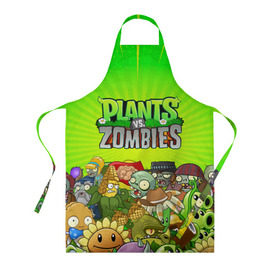 Фартук 3D с принтом PLANTS VS ZOMBIES в Кировске, 100% полиэстер | общий размер — 65 х 85 см, ширина нагрудника — 26 см, горловина — 53 см, длина завязок — 54 см, общий обхват в поясе — 173 см. Принт на завязках и на горловине наносится с двух сторон, на основной части фартука — только с внешней стороны | plants and zombies | plants vs zombies | зомби | игры | растения | растения против зомби