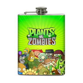 Фляга с принтом PLANTS VS ZOMBIES в Кировске, металлический корпус | емкость 0,22 л, размер 125 х 94 мм. Виниловая наклейка запечатывается полностью | plants and zombies | plants vs zombies | зомби | игры | растения | растения против зомби