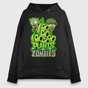 Женское худи Oversize хлопок с принтом PLANTS VS ZOMBIES в Кировске, френч-терри — 70% хлопок, 30% полиэстер. Мягкий теплый начес внутри —100% хлопок | боковые карманы, эластичные манжеты и нижняя кромка, капюшон на магнитной кнопке | plants and zombies | plants vs zombies | зомби | игры | растения | растения против зомби