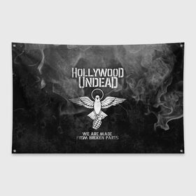 Флаг-баннер с принтом Hollywood Undead в Кировске, 100% полиэстер | размер 67 х 109 см, плотность ткани — 95 г/м2; по краям флага есть четыре люверса для крепления | charlie scene | danny | funny man | hollywood undead | hu | j dog | johnny 3 tears | голливудская нежить | голубь | голубь с гранатой | граната | ню метал | рэп метал | рэп рок