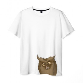Мужская футболка 3D с принтом Смешная сова в Кировске, 100% полиэфир | прямой крой, круглый вырез горловины, длина до линии бедер | 