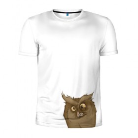 Мужская футболка 3D спортивная с принтом Смешная сова в Кировске, 100% полиэстер с улучшенными характеристиками | приталенный силуэт, круглая горловина, широкие плечи, сужается к линии бедра | Тематика изображения на принте: 