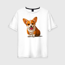 Женская футболка хлопок Oversize с принтом Корги в Кировске, 100% хлопок | свободный крой, круглый ворот, спущенный рукав, длина до линии бедер
 | вельш корги | домашние животные | корги | пес | собака | собачнику | щенок
