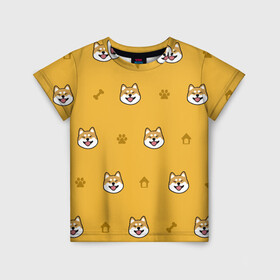 Детская футболка 3D с принтом Сиба-ину. Акита-ину. (Жёлтая)  в Кировске, 100% гипоаллергенный полиэфир | прямой крой, круглый вырез горловины, длина до линии бедер, чуть спущенное плечо, ткань немного тянется | сиба ину