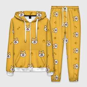 Мужской костюм 3D с принтом Сиба-ину Акита-ину (Жёлтая) в Кировске, 100% полиэстер | Манжеты и пояс оформлены тканевой резинкой, двухслойный капюшон со шнурком для регулировки, карманы спереди | сиба ину