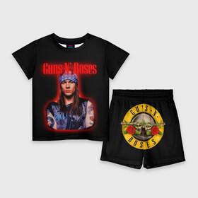 Детский костюм с шортами 3D с принтом Guns n roses + Спина в Кировске,  |  | axl rose | geffen records | gnr | guns | rock | roses | slash | гансы | пистолеты | розы | рок | слеш | эксл роуз