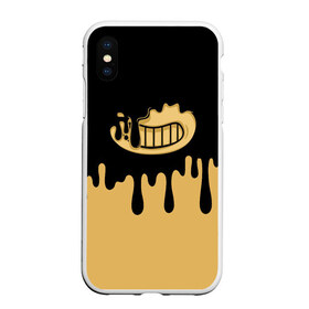 Чехол для iPhone XS Max матовый с принтом Bendy And The Ink Machine в Кировске, Силикон | Область печати: задняя сторона чехла, без боковых панелей | bendy | bendy and the ink machine | бенди | бени | бенни | детская | детям | игра | капли | компьютерная игра | краска | машина | подтеки | розовая | ужастик