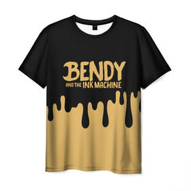 Мужская футболка 3D с принтом Bendy And The Ink Machine в Кировске, 100% полиэфир | прямой крой, круглый вырез горловины, длина до линии бедер | bendy | bendy and the ink machine | бенди | бени | бенни | детская | детям | игра | капли | компьютерная игра | краска | машина | подтеки | розовая | ужастик