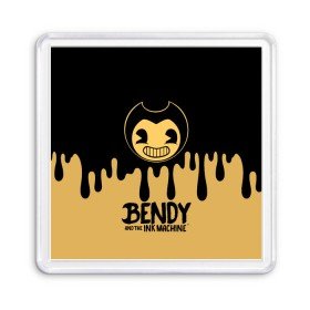 Магнит 55*55 с принтом Bendy And The Ink Machine в Кировске, Пластик | Размер: 65*65 мм; Размер печати: 55*55 мм | bendy | bendy and the ink machine | бенди | бени | бенни | детская | детям | игра | капли | компьютерная игра | краска | машина | подтеки | розовая | ужастик