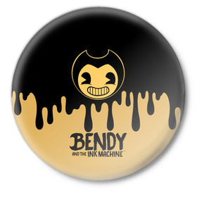 Значок с принтом Bendy And The Ink Machine в Кировске,  металл | круглая форма, металлическая застежка в виде булавки | bendy | bendy and the ink machine | бенди | бени | бенни | детская | детям | игра | капли | компьютерная игра | краска | машина | подтеки | розовая | ужастик