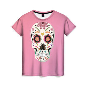 Женская футболка 3D с принтом Day Of The Dead Skull в Кировске, 100% полиэфир ( синтетическое хлопкоподобное полотно) | прямой крой, круглый вырез горловины, длина до линии бедер | halloween | halloweenparty | happy | skull | zombie | в подарок | для девушки | для подарка | женский | зомби | кости | лицо | хеллоуин | хэллоуин | череп