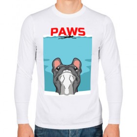 Мужской лонгслив хлопок с принтом PAWS в Кировске, 100% хлопок |  | animal | bulldog | cute | dog | jaws | paws | pet | pog | sea | swim | бульдог | лапки | лапы | мопс | море | питомец | собака | челюсти