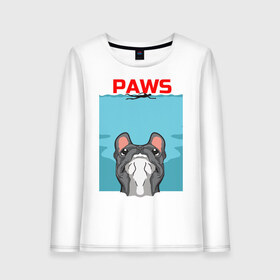 Женский лонгслив хлопок с принтом PAWS в Кировске, 100% хлопок |  | animal | bulldog | cute | dog | jaws | paws | pet | pog | sea | swim | бульдог | лапки | лапы | мопс | море | питомец | собака | челюсти