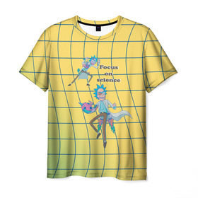 Мужская футболка 3D с принтом Рик и Морти Focus on science в Кировске, 100% полиэфир | прямой крой, круглый вырез горловины, длина до линии бедер | Тематика изображения на принте: dsgnzaets | rick and morty | rick sanchez | vdzajul | миссикс | морти | плюмбус | рик | рик и морти