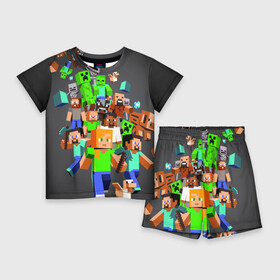 Детский костюм с шортами 3D с принтом MINECRAFT ONLINE в Кировске,  |  | craft | creeper | dungeon | dungeons | earth | game | logo | mine | minecraft | mobile | online | дунгеонс | земля | зомби | игра | крипер | лого | майкрафт | майнкрафт | мобайл | онлайн | подземелье | подземелья
