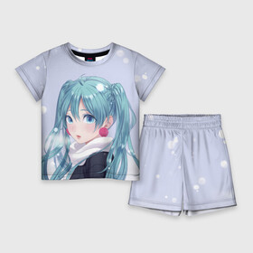 Детский костюм с шортами 3D с принтом Hatsune Miku. Winter в Кировске,  |  | anime | aquamarin | aquamarine | everlasting | hatsune | j pop | miku | projectdiva | singer | snow | summer | vocaloid | аквамарин | аниме | вокалоид | мику | певица | хацуне | хацунэ