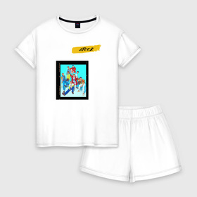 Женская пижама с шортиками хлопок с принтом Ateez в Кировске, 100% хлопок | футболка прямого кроя, шорты свободные с широкой мягкой резинкой | ateez | k pop | корейская группа | музыка | парни