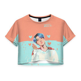 Женская футболка Cropp-top с принтом Ateez в Кировске, 100% полиэстер | круглая горловина, длина футболки до линии талии, рукава с отворотами | Тематика изображения на принте: ateez | k pop | корейская группа | музыка | парни