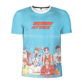 Мужская футболка 3D спортивная с принтом Ateez K-pop в Кировске, 100% полиэстер с улучшенными характеристиками | приталенный силуэт, круглая горловина, широкие плечи, сужается к линии бедра | Тематика изображения на принте: ateez | k pop | корейская группа | музыка | парни