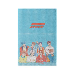 Обложка для паспорта матовая кожа с принтом Ateez K-pop в Кировске, натуральная матовая кожа | размер 19,3 х 13,7 см; прозрачные пластиковые крепления | Тематика изображения на принте: ateez | k pop | корейская группа | музыка | парни