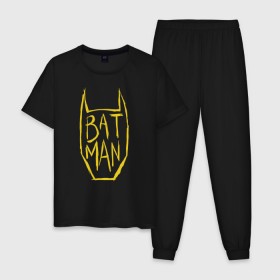 Мужская пижама хлопок с принтом Batman в Кировске, 100% хлопок | брюки и футболка прямого кроя, без карманов, на брюках мягкая резинка на поясе и по низу штанин
 | bat man | batman | batman comics | caped crusader | comics | dark knight | бетмен | брюс уэйн | бэт мен | бэтмен | тёмный рыцарь