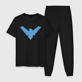Мужская пижама хлопок с принтом Nightwing в Кировске, 100% хлопок | брюки и футболка прямого кроя, без карманов, на брюках мягкая резинка на поясе и по низу штанин
 | batman | nightwing | shtatbat | бетмен | бэтмен | найтвинг