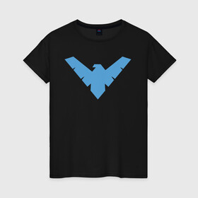 Женская футболка хлопок с принтом Nightwing в Кировске, 100% хлопок | прямой крой, круглый вырез горловины, длина до линии бедер, слегка спущенное плечо | Тематика изображения на принте: batman | nightwing | shtatbat | бетмен | бэтмен | найтвинг