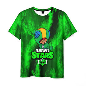 Мужская футболка 3D с принтом BRAWL STARS LEON в Кировске, 100% полиэфир | прямой крой, круглый вырез горловины, длина до линии бедер | android | brawl stars | crow | games | leon | mobile game | stars | ворон | игры | леон | мобильные игры