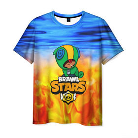 Мужская футболка 3D с принтом BRAWL STARS LEON в Кировске, 100% полиэфир | прямой крой, круглый вырез горловины, длина до линии бедер | android | brawl stars | crow | games | leon | mobile game | stars | ворон | игры | леон | мобильные игры