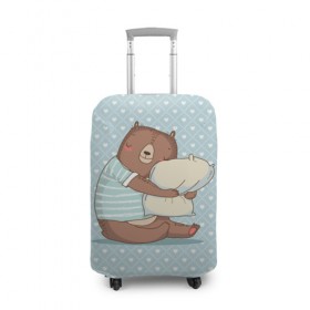 Чехол для чемодана 3D с принтом Сонный мишка с подушкой в Кировске, 86% полиэфир, 14% спандекс | двустороннее нанесение принта, прорези для ручек и колес | медведь | милота | милый | милый мишка | миша | мишка | подушка | сон | сонный | спит