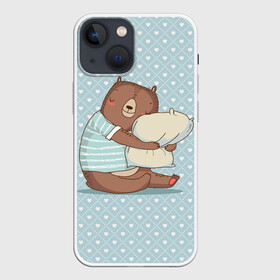 Чехол для iPhone 13 mini с принтом Сонный мишка с подушкой в Кировске,  |  | медведь | милота | милый | милый мишка | миша | мишка | подушка | сон | сонный | спит