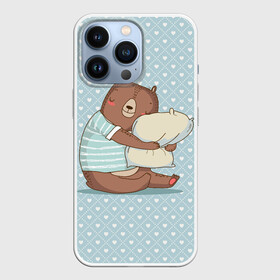 Чехол для iPhone 13 Pro с принтом Сонный мишка с подушкой в Кировске,  |  | медведь | милота | милый | милый мишка | миша | мишка | подушка | сон | сонный | спит