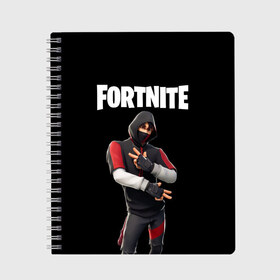 Тетрадь с принтом FORTNITE IKONIK (КАПЮШОН) в Кировске, 100% бумага | 48 листов, плотность листов — 60 г/м2, плотность картонной обложки — 250 г/м2. Листы скреплены сбоку удобной пружинной спиралью. Уголки страниц и обложки скругленные. Цвет линий — светло-серый
 | fnchap2 | fortnite | fortnite 2 | fortnite x | ikonik | marshmello | иконик | маршмелло | фортнайт | фортнайт 2 | фортнайт глава 2