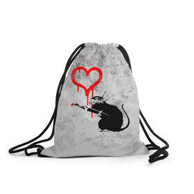Рюкзак-мешок 3D с принтом BANKSY в Кировске, 100% полиэстер | плотность ткани — 200 г/м2, размер — 35 х 45 см; лямки — толстые шнурки, застежка на шнуровке, без карманов и подкладки | Тематика изображения на принте: banksy | heart | бэнкси | сердце