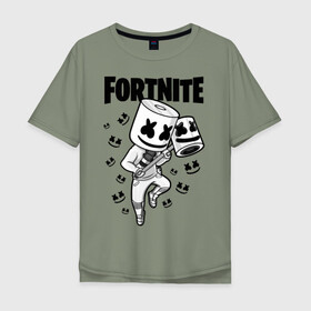 Мужская футболка хлопок Oversize с принтом FORTNITE MARSHMELLO в Кировске, 100% хлопок | свободный крой, круглый ворот, “спинка” длиннее передней части | chapter 2 | fortnite | marshmello | диджей | игры | маршмэллоу | молоток | фортнайт